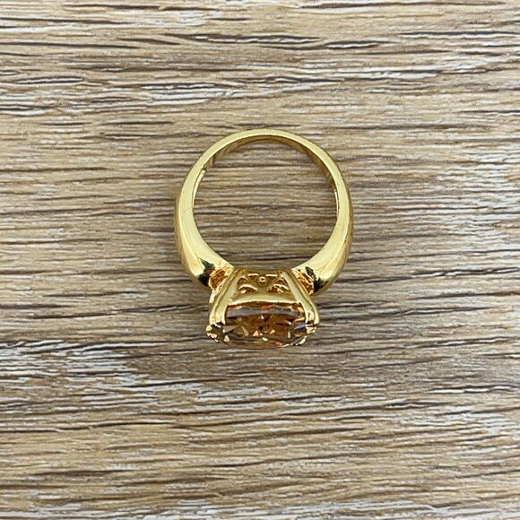 Oval Orange Gemstone Gold Tone Statement Ring Jewelry Engagement Gift Size 7 - Picture 5 of 9